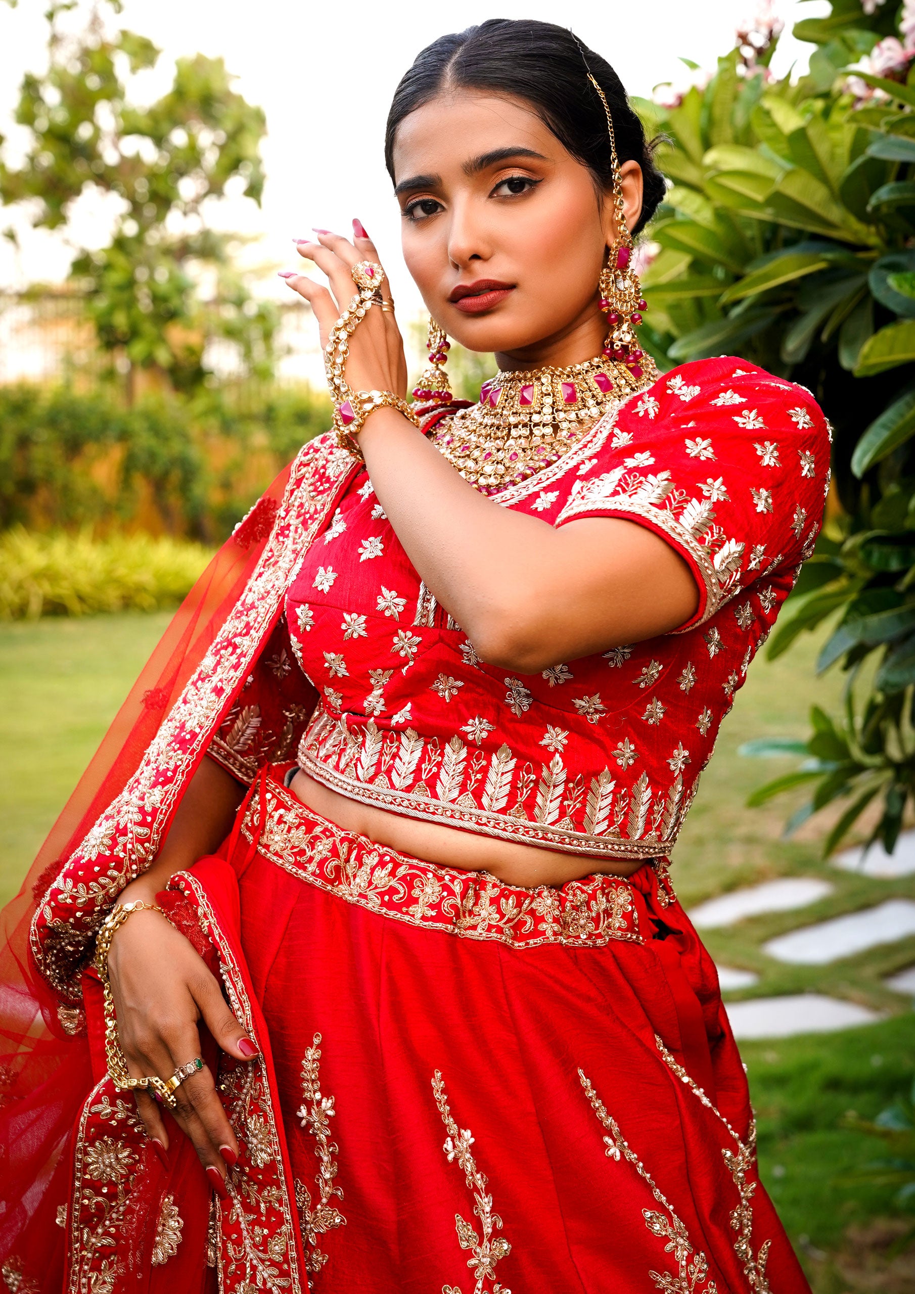 Adorable Red Color Raw Silk Bridal Lehenga