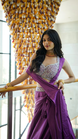 Fancy Purple Color Crepe Silk Lehenga Choli