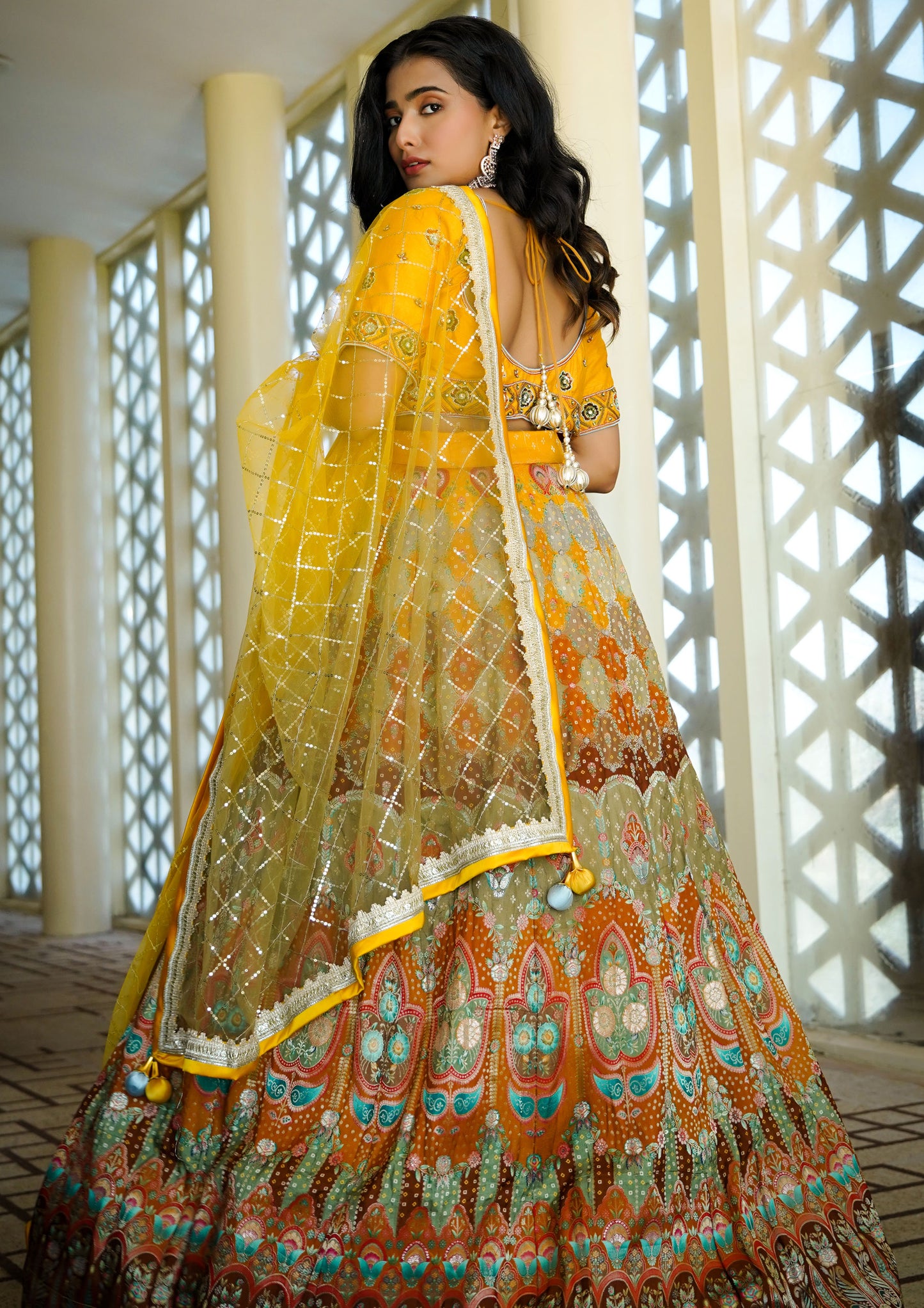 Mustard Color Banarasi Silk Printed Lehenga Choli