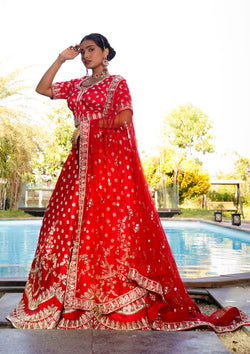 Adorable Red Color Raw Silk Hand Work Bridal Lehenga Choli