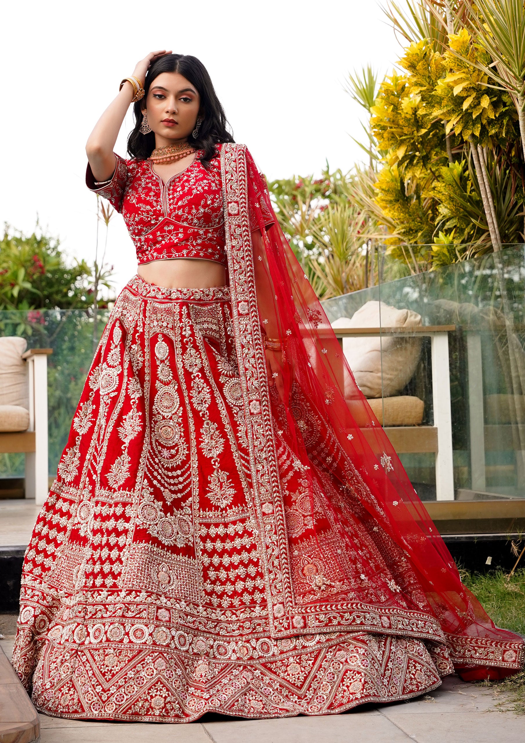 Exclusive Bridal Hand Work Red Color Lehenga Shubhmangal