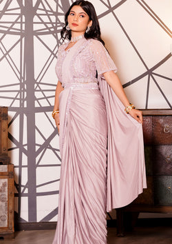 Light Purple Color Crepe Silk Hand Work Ready To Wear Saree