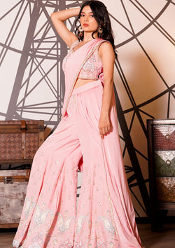 Pink Color Ready To Wear Sharara Style Saree