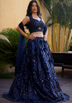 Blue Color Net Sequins Work Designer Lehenga Choli