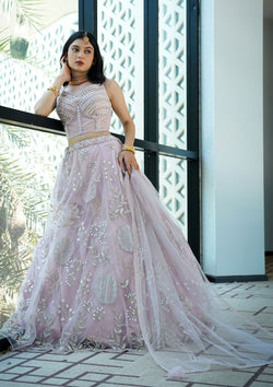 Light Purple Color Net Sequins Work Lehenga