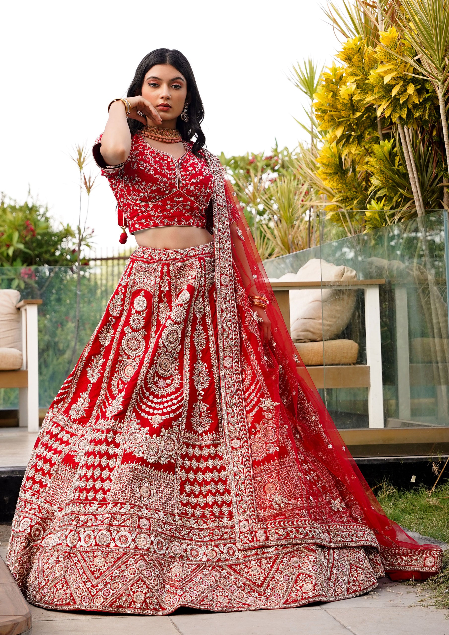 Exclusive Bridal Hand Work Red Color Lehenga