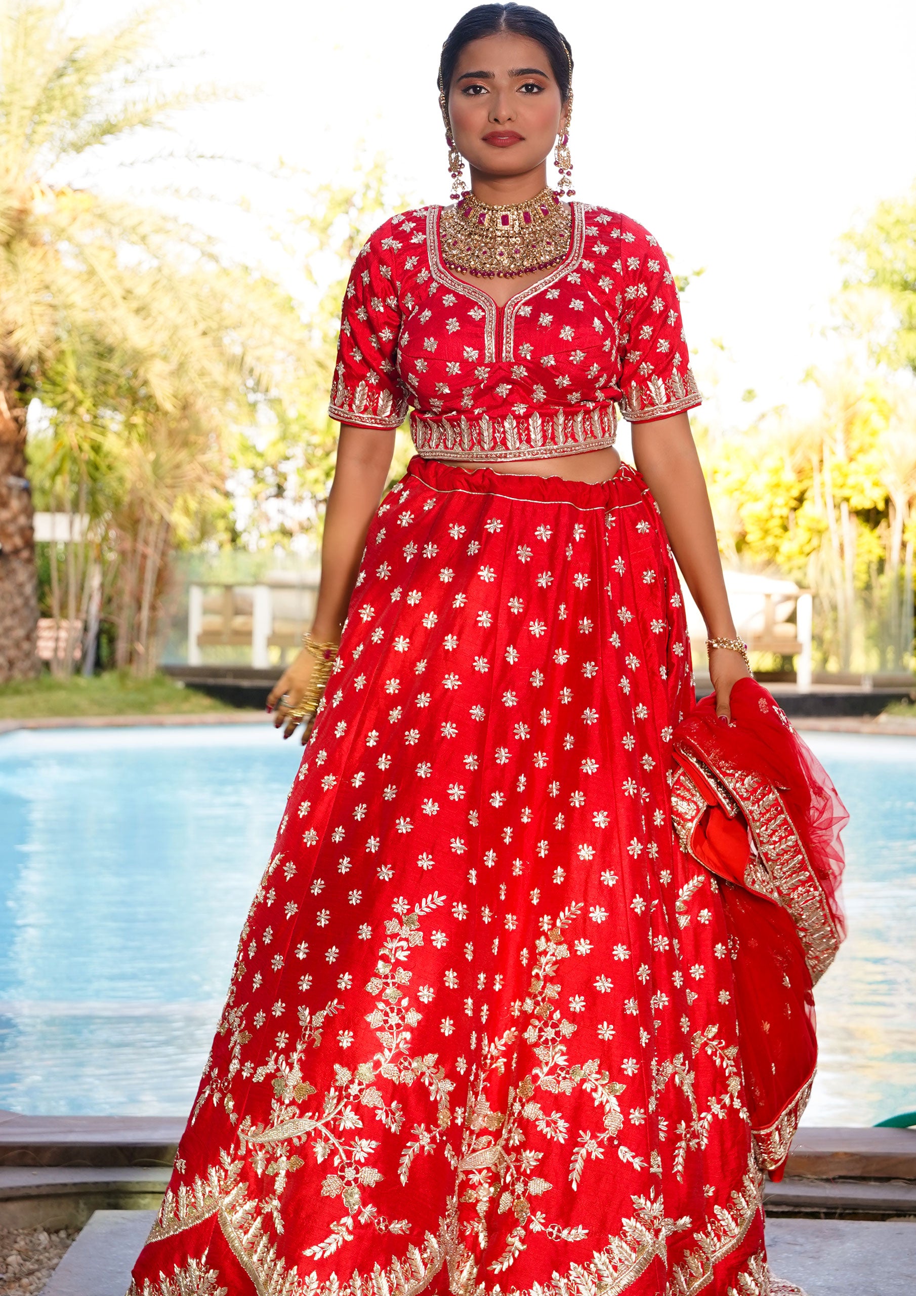 Adorable Red Color Raw Silk Hand Work Bridal Lehenga Choli