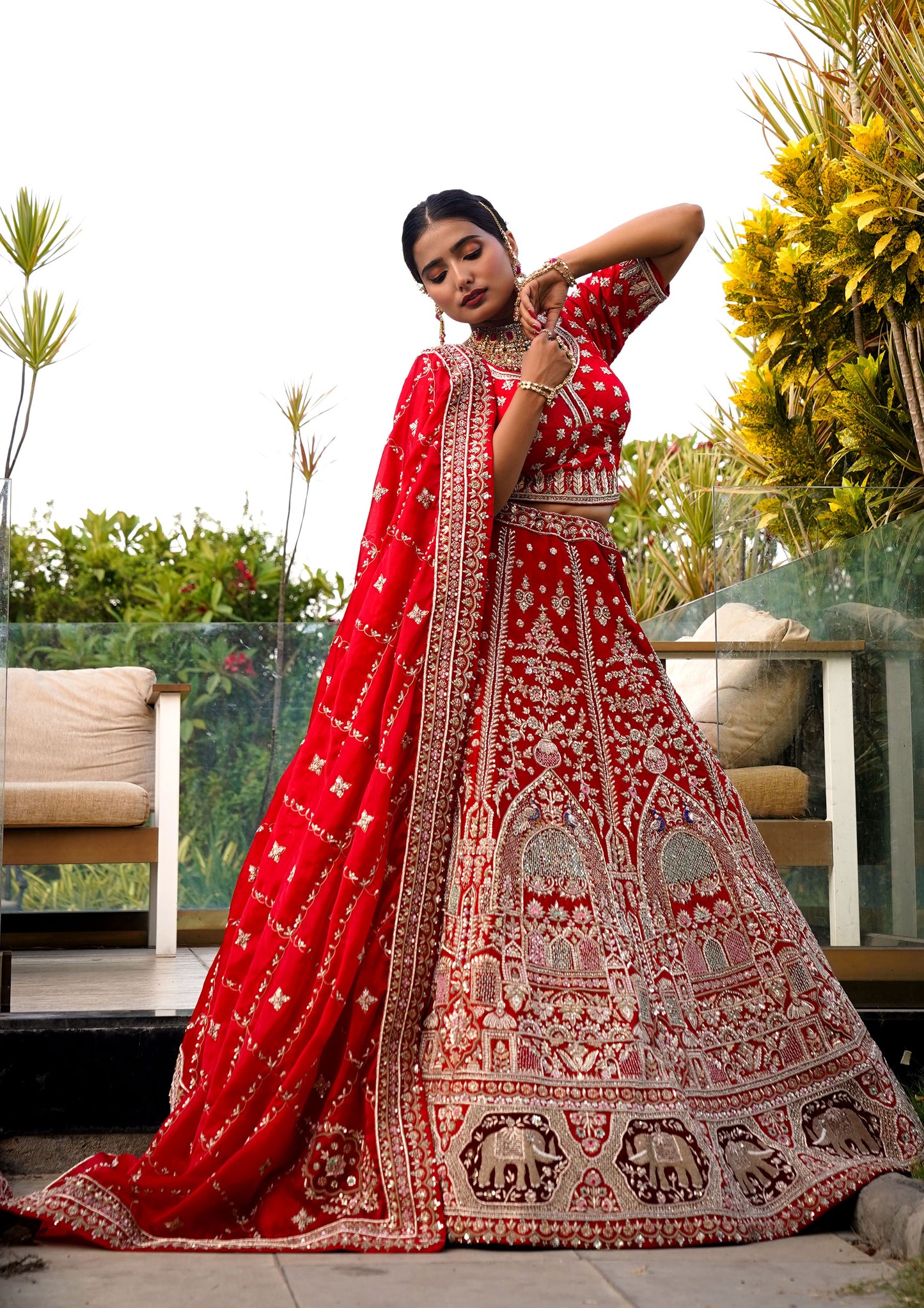 Designer Red Color Raw Silk Hand Work Lehenga Choli