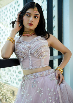 Light Purple Color Net Sequins Work Lehenga