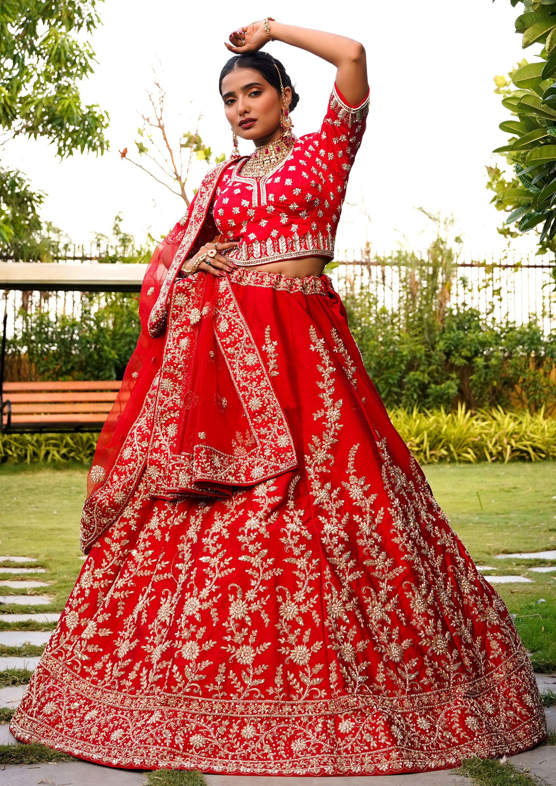 Adorable Red Color Raw Silk Bridal Lehenga