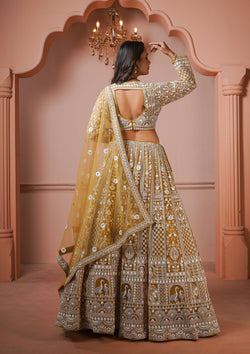 Mustard Yellow Net Embellished Lehenga Choli with Net Dupatta