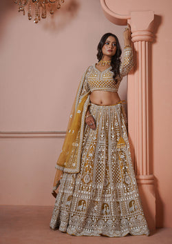 Mustard Yellow Net Embellished Lehenga Choli with Net Dupatta