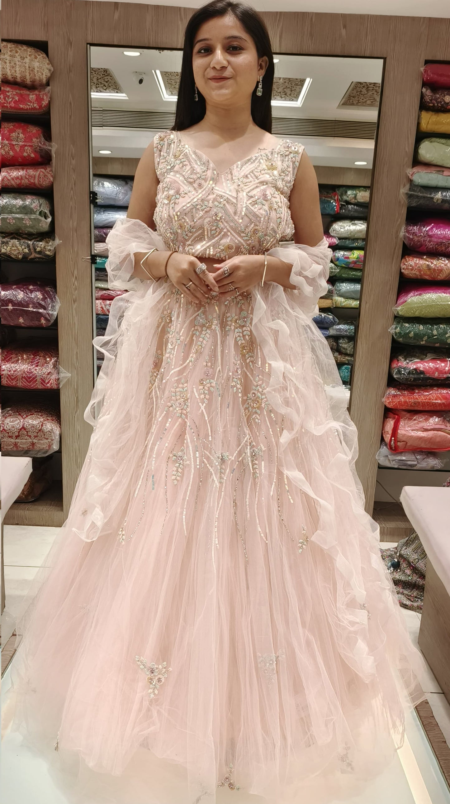 Baby Pink Color Net Hand Color Fancy Lehenga Choli