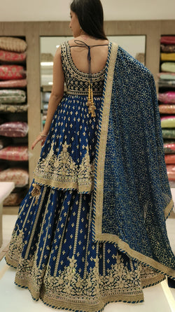 Navy Blue Color Georgette Kasap Work Lehenga With Top