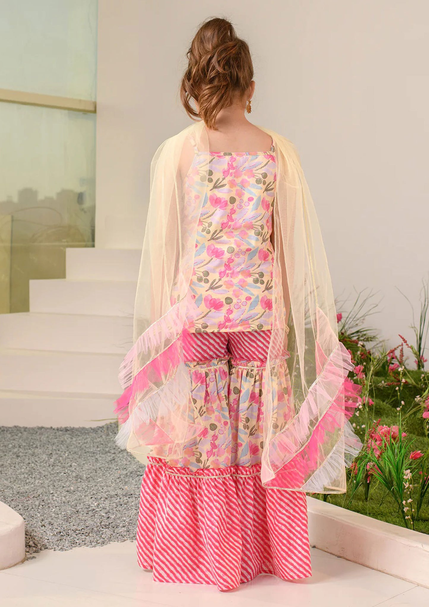 Pink Color Cotton Floral Printed Sharara Suit
