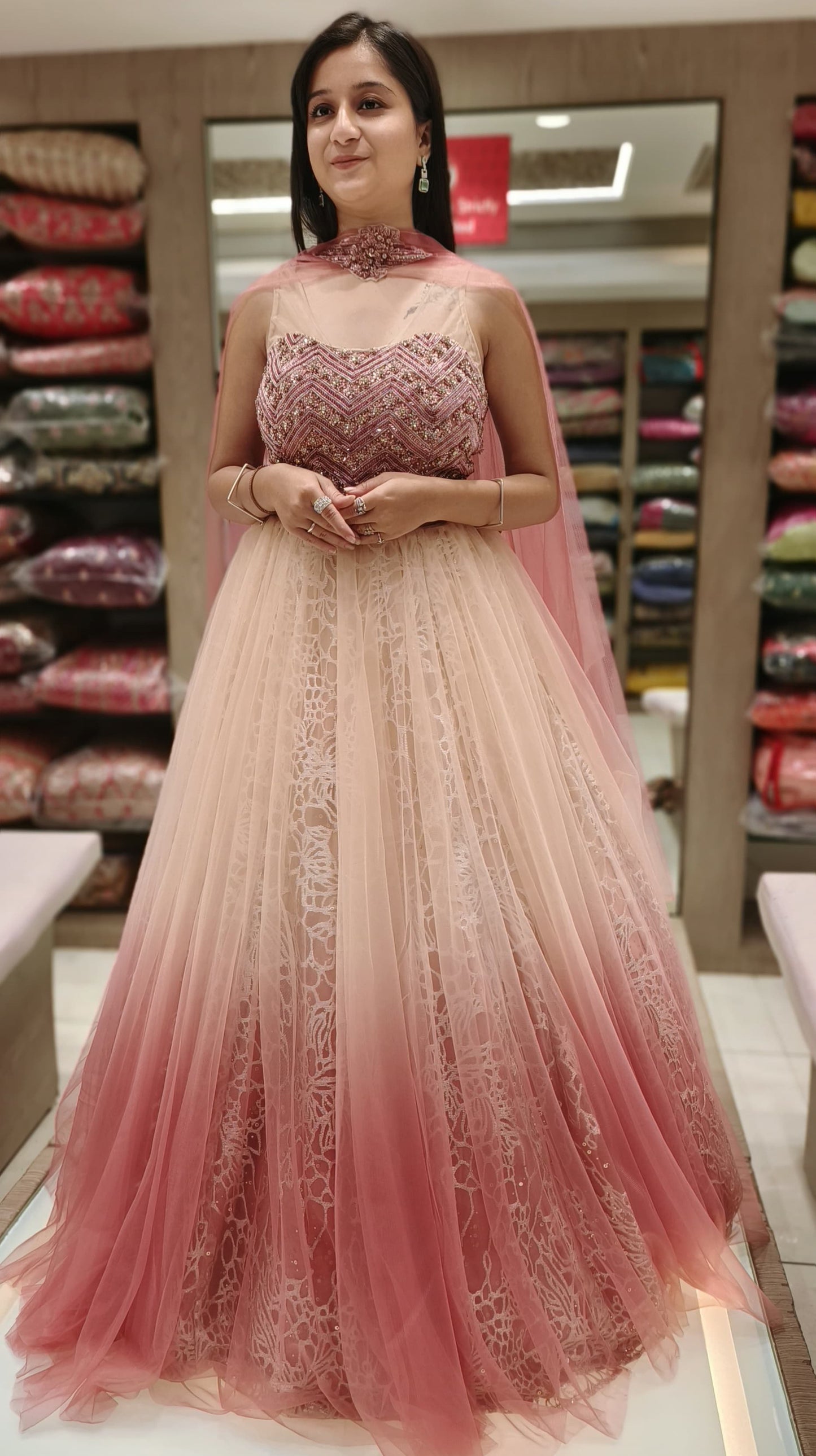 Peach Color Net Hand Work Lehenga Choli