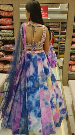 Multi Color Tie & Dye Raw Silk Hand Work Lehenga Choli