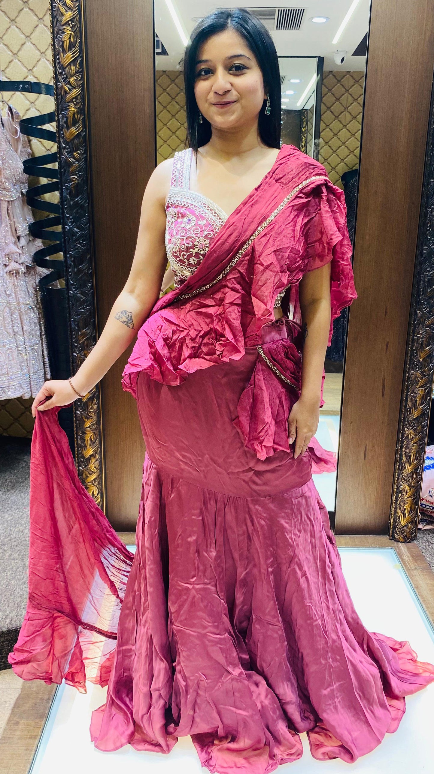 Onion Pink Color Silk Ready To Wear Saree