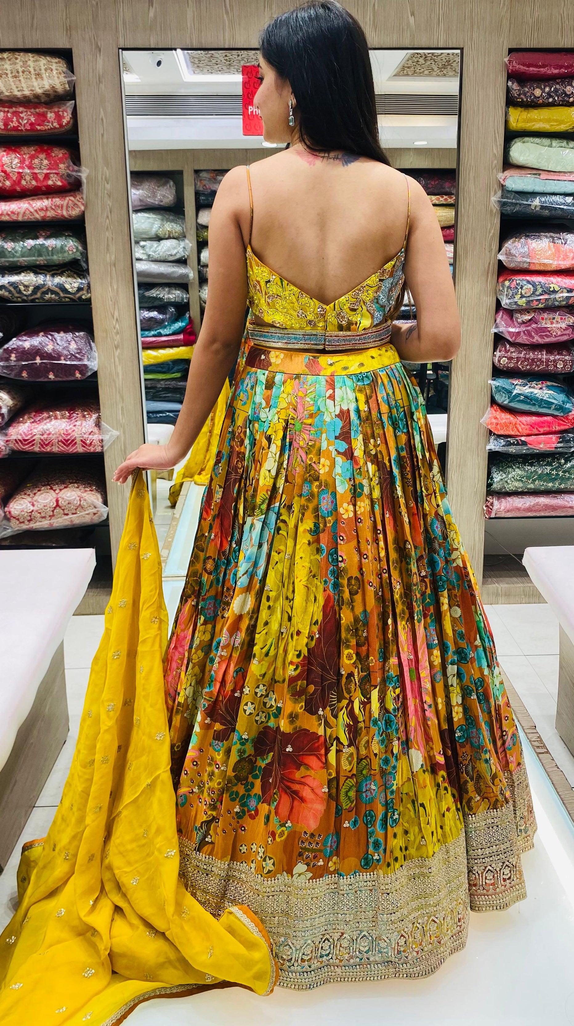 Multi Color Tissue Silk Floral Print Lehenga Choli