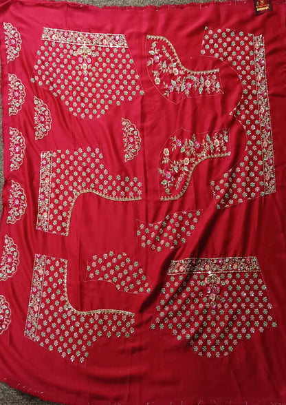 Latest Design Red Color Raw Silk Hand Work Lehenga For Bride