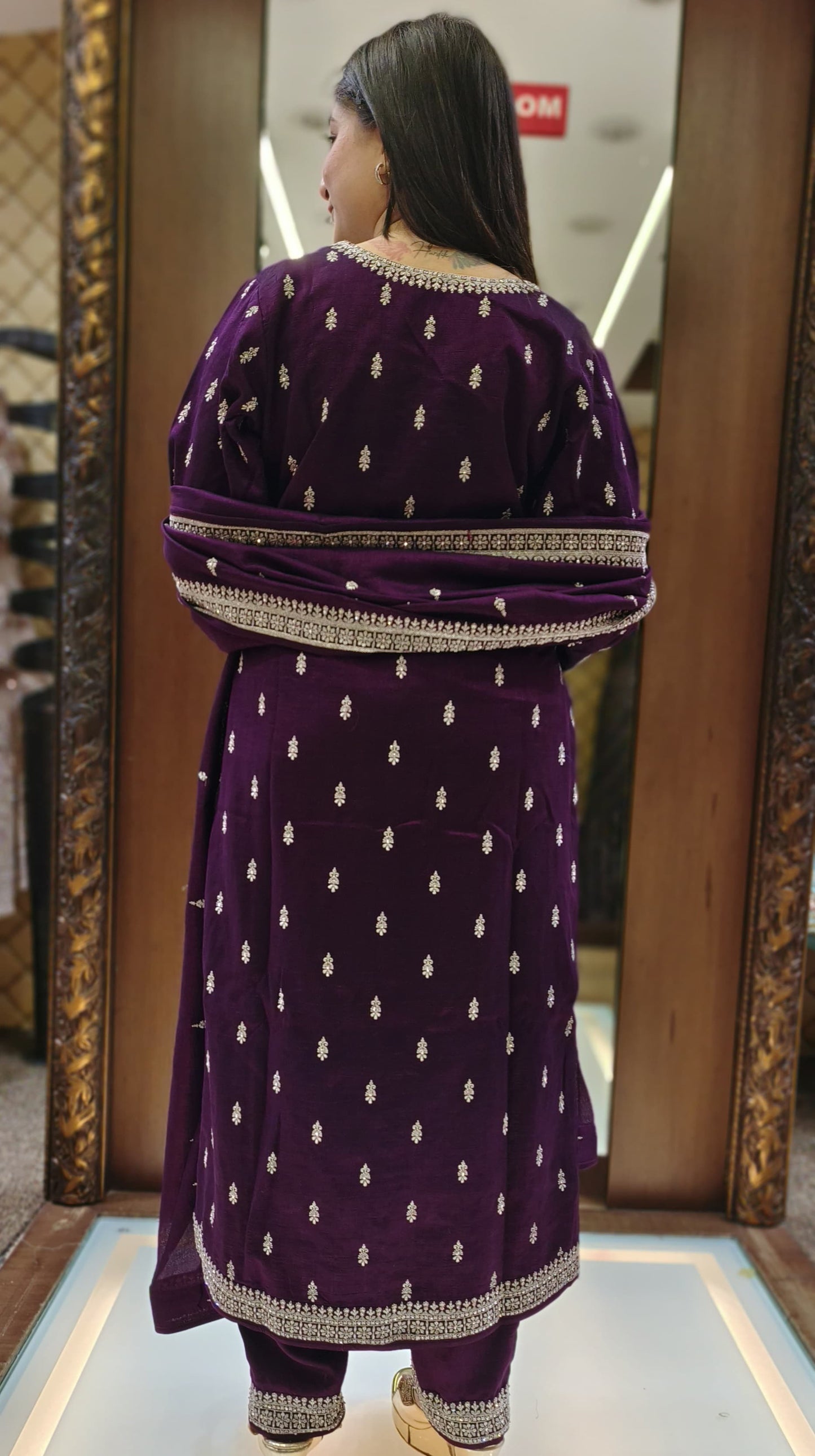 Purple Color Silk Zari Embroidered Straight Cut Salwar Suit