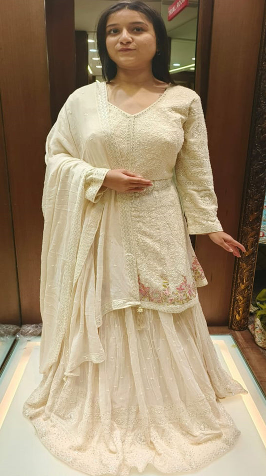 Off White Color Georgette Lucknowi Work Indo Western