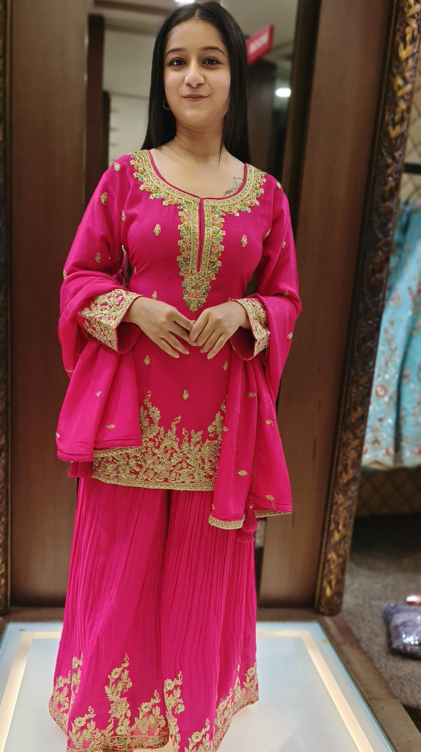 Rani Color Chinon Chiffon Zari Embroidered Palazzo Suit