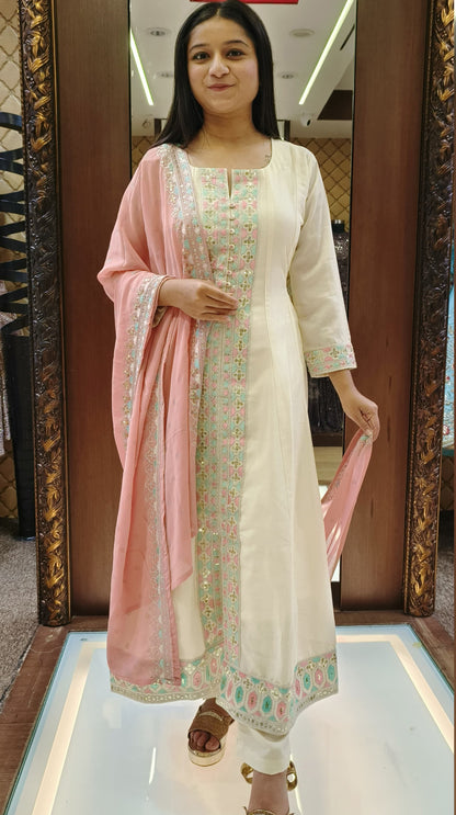 Off White Color Georgette Resham Work Anarkali Suit