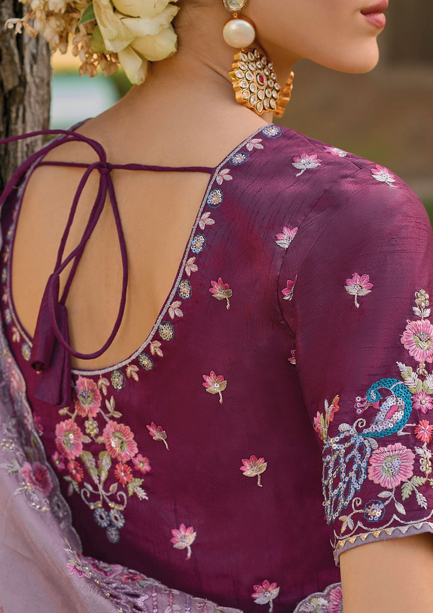 Lilac Color Tissue Organza Embroidery Festive Wear Saree