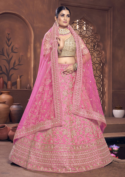 Adorable Pink Color Raw Silk Hand Work Lehenga Choli