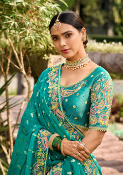 Sea Green Crepe Silk Embroidery Lehenga With Thread Work