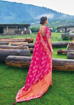 Pink Banglory Silk Embroidered Reception Saree