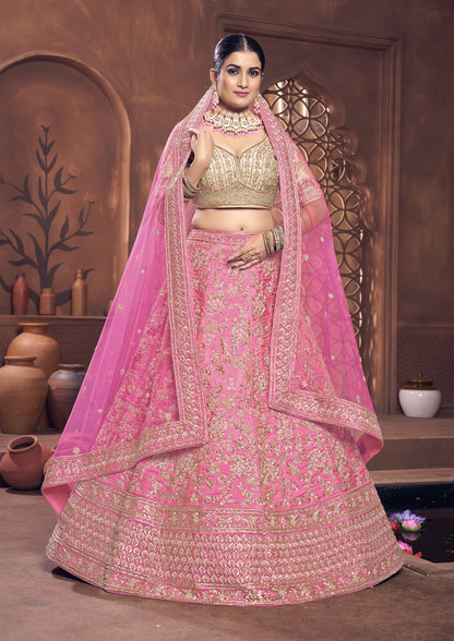 Adorable Pink Color Raw Silk Hand Work Lehenga Choli