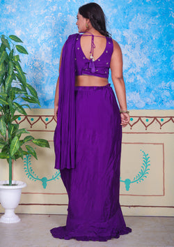 Purple Color Handwork Chinnon Saree