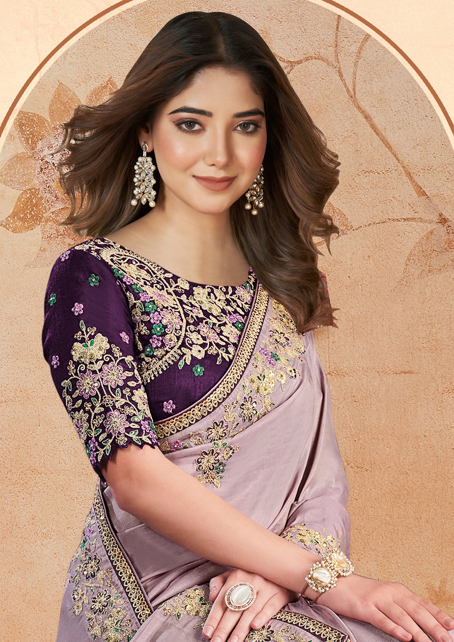 Light Purple Color Shimmer Silk Georgette Stone Work Saree