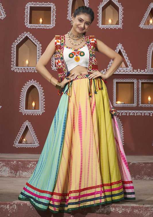 Multi Color Maska Silk Embroidered Navratri Lehenga With Jacket