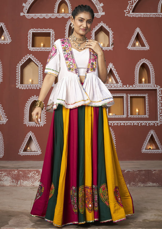 Multi Color Viscose Rayon Embroidered Navratri Lehenga With Jacket