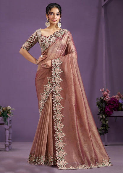 Onion Pink Color Pure Banarasi Crush Fancy Saree