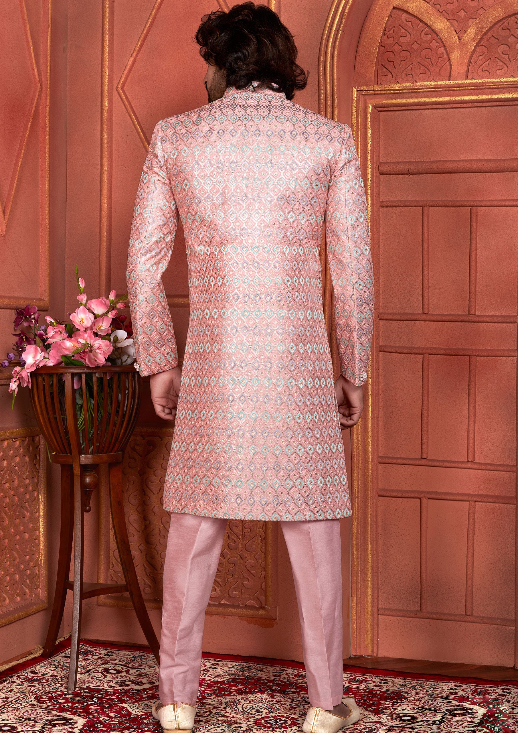 Regal Pink Color Art Silk Embroidered Indowestern