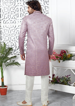 Mauve Color Art Silk Thread Embroidered Sherwani