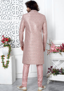 Bold Pink Color Art Silk Thread Embroidered Sherwani