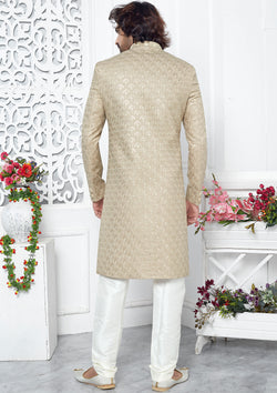 Beige Color Art Silk Thread Embroidered Sherwani