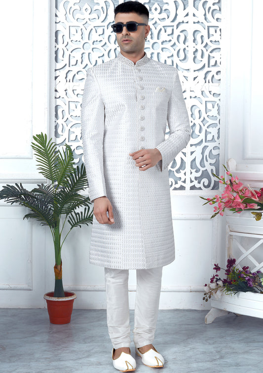 Off white Color Art Silk Thread Embroidered Sherwani