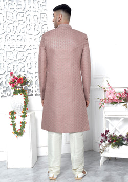 Pink Color Art Silk Thread Embroidered Sherwani