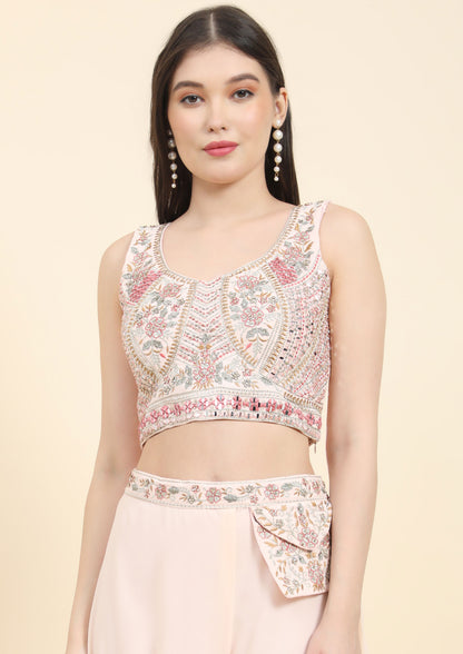 Pink Color Georgette Mirror Work Top With Palazzo Set