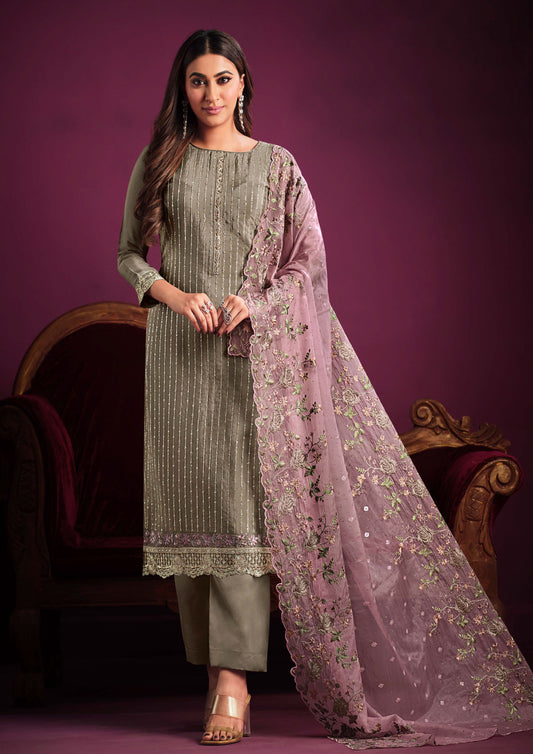 Pastel Brown Chinnon Salwar Suit