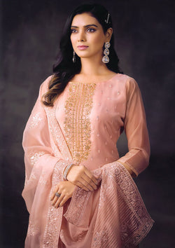 Peach Color Embroidered Organza Salwar Kameez For Traditional Occasions