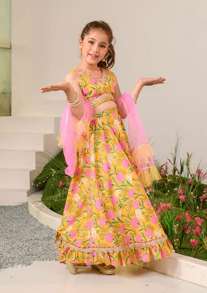 Mustard Color Floral Print Girls Lehenga