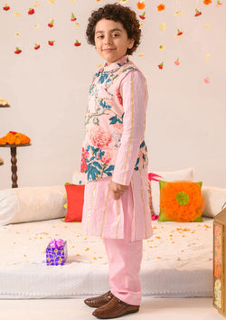 Pink Color Cotton Kurta Pajama With Jacket