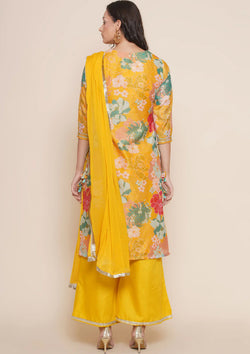 A beautiful yellow floral printed kurta set, embodying a cheerful and sophisticated aesthetic for any wardrobe